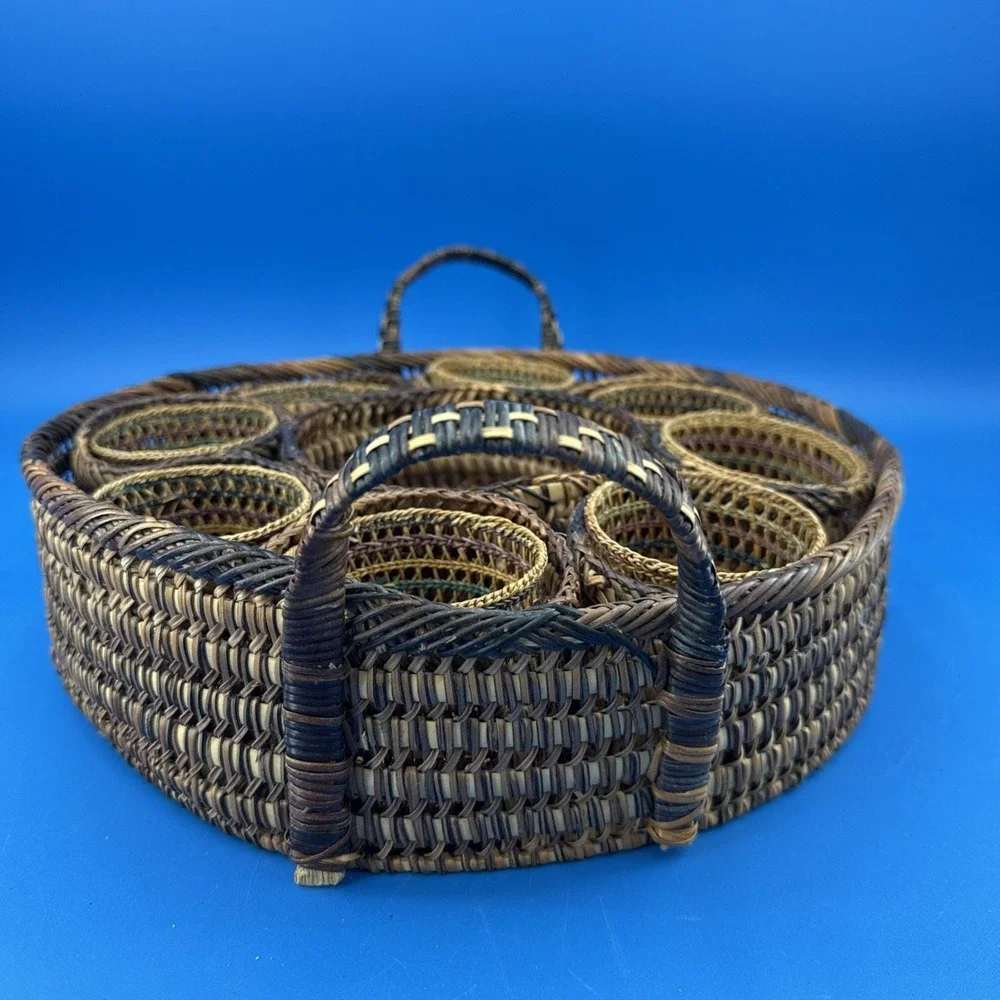 Vintage Wicket Grass Drink Tray Wicker Basket for Glasses Bohemian